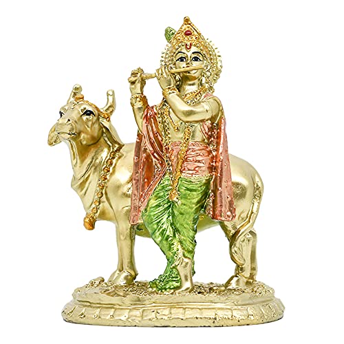 Hindu God Lord Krishna Statue - Indian Idol Krishna Sculpture Home Mandir Temple Diwali Pooja Item India Buddha Figurines Altar Shrine Kit Zen Meditation Yoga Room Decor Spiritual Prayer Puja Gifts