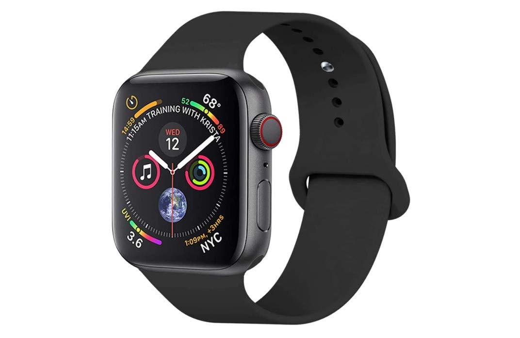 Soft Silicone Sport Strap Replacement Bands for Apple Watch - Black, 38/40mm