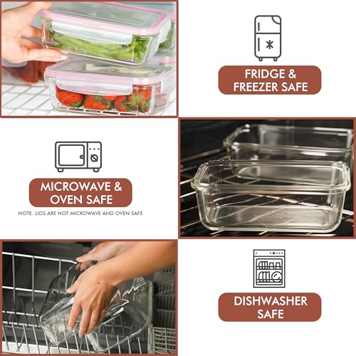Image of Razab 16 Pc (Set of 8) 30 Oz Glass Meal Prep Containers with Lids, Airtight Large Glass Food Storage Containers, Reusable Leak Proof BPA Free, Freezer to Oven and Dishwasher Safe
