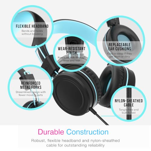 Image of MEE audio KidJamz KJ55 Wired Children's Headphones with 3.5mm Plug, Colorful Graphics, Volume Limiter & Mic, Adjustable On-Ear Kids Headset for Online Learning /School /Travel /Tablet (Plain Black)