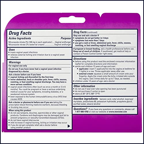 monistat 7 day yeast infection treatment for women 7 miconazole cream applications with disposable applicators amp external monistat anti-itch cream bundle
