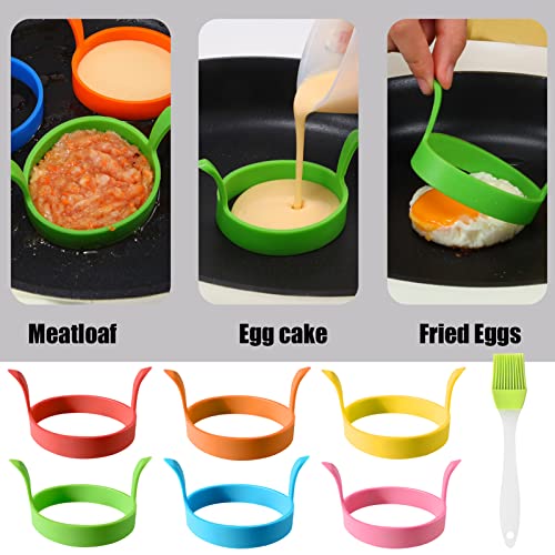 Foto von 6 Stück Spiegeleiform Rund, Egg Ring Set Spiegelei Silikonform Eierformer Spiegelei Eierkochring Eierringe Antihaft Omelettform Mit Griffen Ölflaschenbürste Non Stick Crumpet Rings Ei Ring Für Pfanne