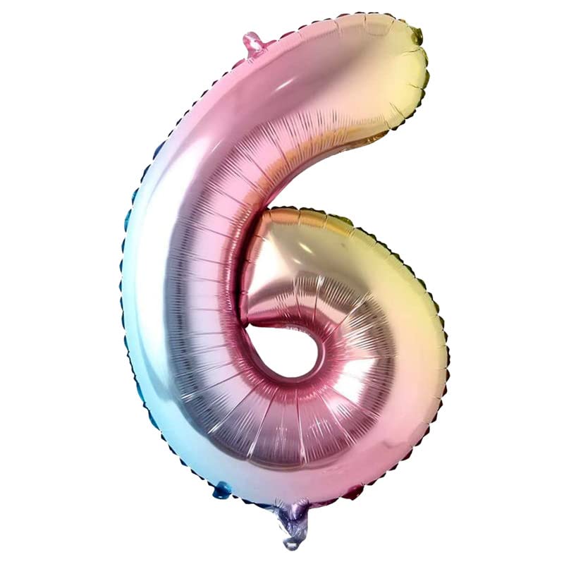 Image of Multicolor 32 Inches 6 Numbers Shape Large Big Foil Helium Balloons For Party Decorations In Happy Birthday Anniversary Office Items Materials Set Pack, Pack Of 1