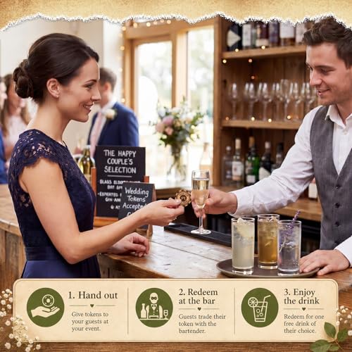 Image of Marsui 100 Pcs Wooden Drink Tokens Bulk for Wedding Personalised Drink Tickets Poker Chips for Guest Wedding Favours Beverage Birthday Parties Bar Table Decoration Supplies (Poker Chip Pattern)