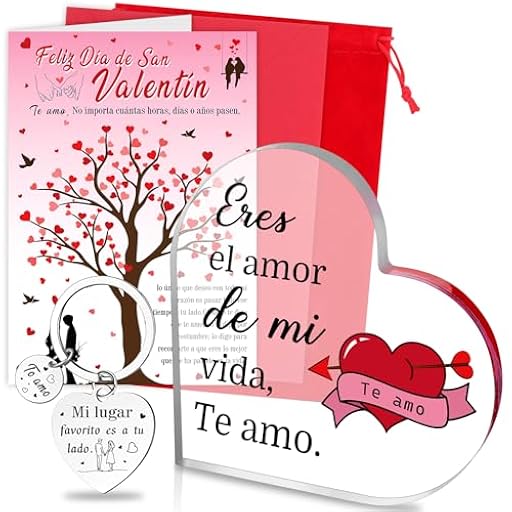 5 Placas San Valentin Regalos Mujer Hombre, Placa Acrílica de Corazón y Llavero Para Pareja, Tarjeta, Bolsa De terciopelo regalos aniversario San Valentín, cumpleaños para novias novios esposas, es | Ya disponible en tu tienda friki favorita! En mundofriki.es!