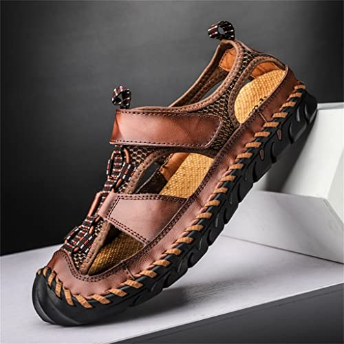 Men Leather Sandals Casual Flat Sandals Beach Footwear Male Sneakers Low Wedges Shoes Plus Size(41)2