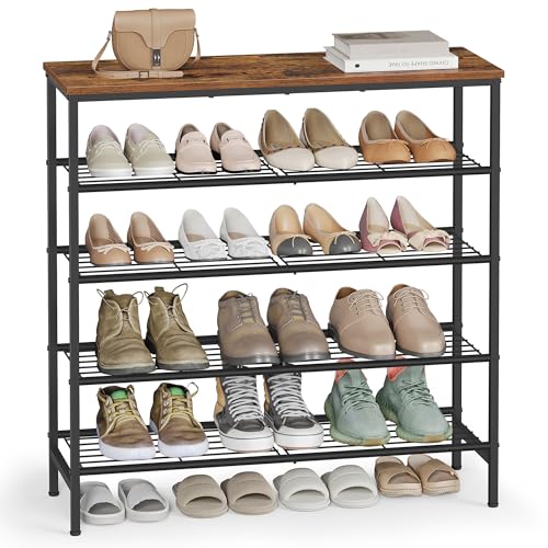 VASAGLE Banc à Chaussures, Étagère à Chaussures, pour Entrée, Salon, Chambre, Structure en Métal, 5 Niveaux, 30 x 75 x 87 cm, pour 18 à 24 Paires,...