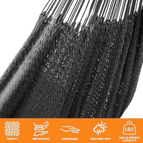 Image of Lazy Daze Hammocks Handwoven XL Mayan Hammock, 10.5 FT Soft Rope Double Hammocks, Portable Outdoor Hammock with Carry Bag, 2 Straps & Carabiners for Patio Outside, 550 lbs Weight Capacity, Gray