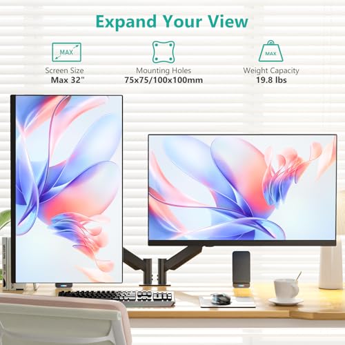 Image of WALI Dual Monitor Mount for 17-32 inch Screens, Dual Monitor Arms for 2 Monitors Holds 19.8 lbs, Adjustable Gas Spring Dual Monitor Stand for Desk, VESA Mount 75x75 /100x100mm (GSMP002), Black
