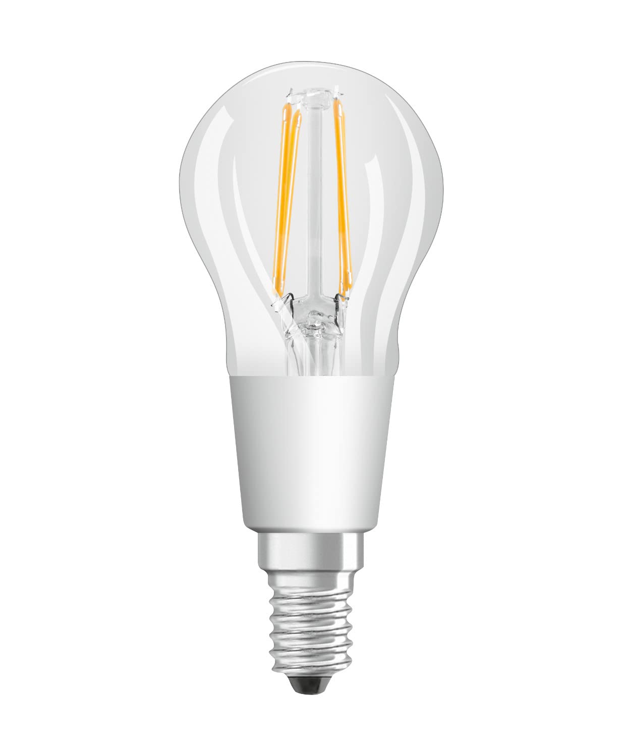 LEDVANCE Bombilla LED inteligente con tecnología Wifi, casquillo E14, regulable, blanco cálido (2700K), forma de gota, filamento transparente controlable con Alexa, Google y App, paquete de 4