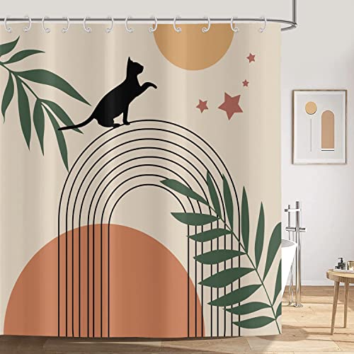 Lustiger Katzen-Duschvorhang – Surfer-Katze Auf Dino, 182,9 X 182,9 Cm, Polyester, Wasserdicht