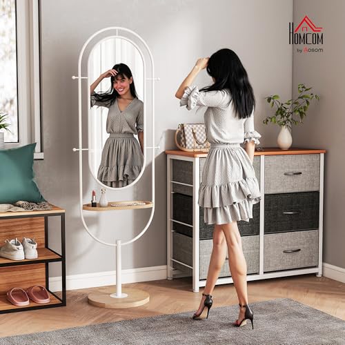HOMCOM Espejo de Cuerpo Entero 175,5x50 cm con Bandeja de Madera y 4 Ganchos Espejo de Pie con Marco de Metal para Dormitorio Salón Blanco - imagen 2