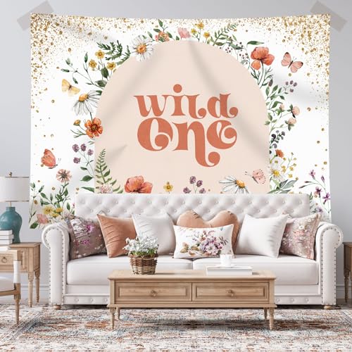Fondo fotográfico Wild One 7x5 pies con diseño floral dorado miniatura 4