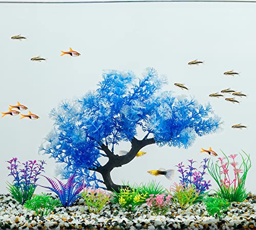 Image of MyLifeUNIT Fish Tank Decorations, 15 Pack Artificial Aquarium Plants Tree Set for Fish Tank Decor (Bule Set)