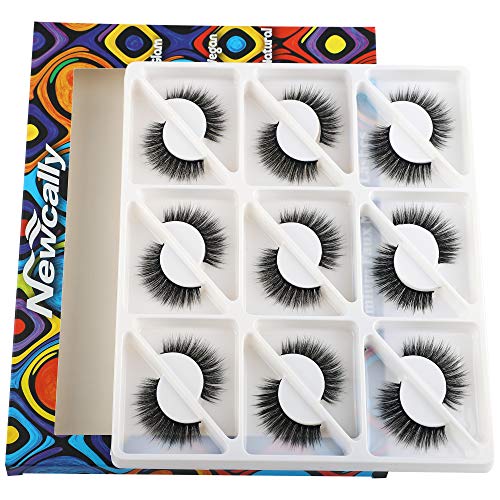 Newcally False Eyelashes Dramatic Faux Mink Lashes 3D Thick Volume 15MM Short Lashes 9 Pairs Pack