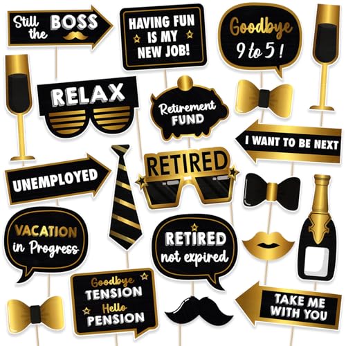 Image of Rozi Decoration Retirement Party Photo Booth Props | 20-Piece Multicolored Cardstock Cutouts with Wooden Sticks | Happy Retirement Decorations for Mom, Dad, Teachers