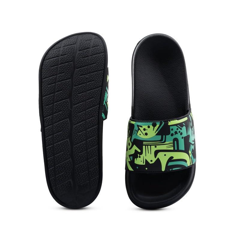 Image of ARVAN Mens Abstract Print EVA Sliders | Lightweight Slip-On Slippers with Cushioned Sole | Casual Open-Toe Slides