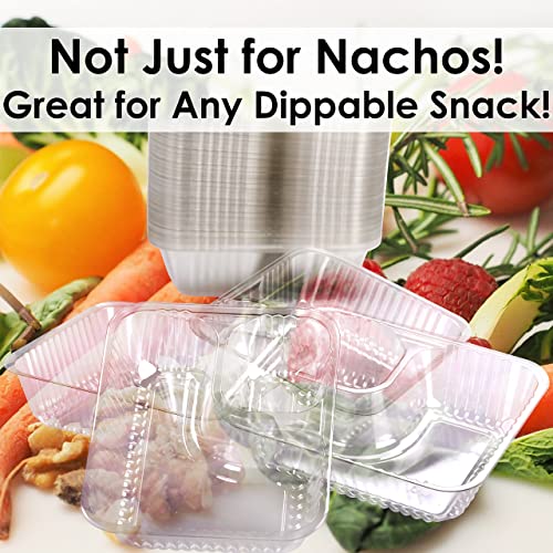 Avant Grub Anti-Spill, Durable 5X6 Inch Plastic Nacho Trays 100Pk. Plastic Dishware Plate, Reusable 2 Compartment Boats Great For Dips, Snacks, Fair Foods. Portable Nacho Chip Holders #TOP4