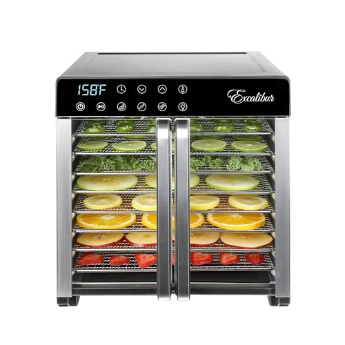 Excalibur 8-Tray Electric Food Dehydrator with Adjustable Temperature, Stainless Steel and Glass Doors, 700 Watts
