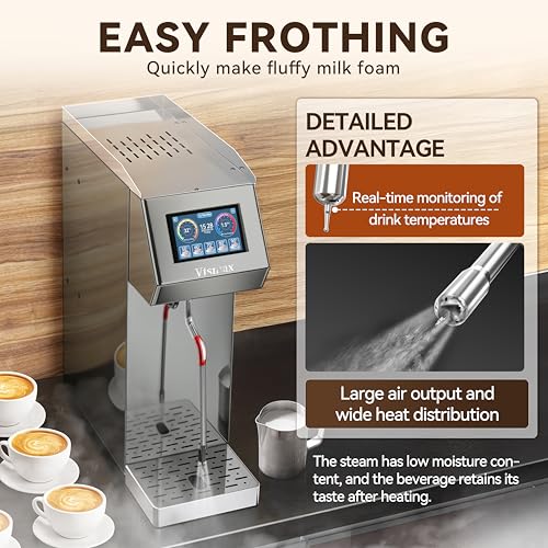 Image of Commercial Milk Frother and Steamer 2000W, 6 Temp Settings, Grey