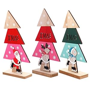 FAVOMOTO Kerstversiering Kerstversiering Houten Decoraties Kerstboom Kerstmissneeuwman Tafel Decoratie 3 Pcs (Roze Oude…