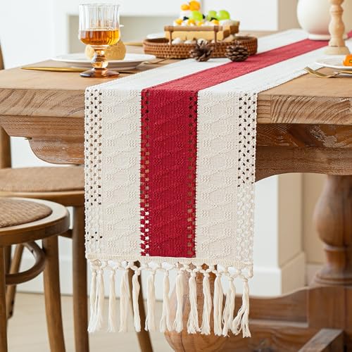 Image of FEXIA Boho Table Runner for Home Decor 12x72 Red Fall Coffee Table Decor