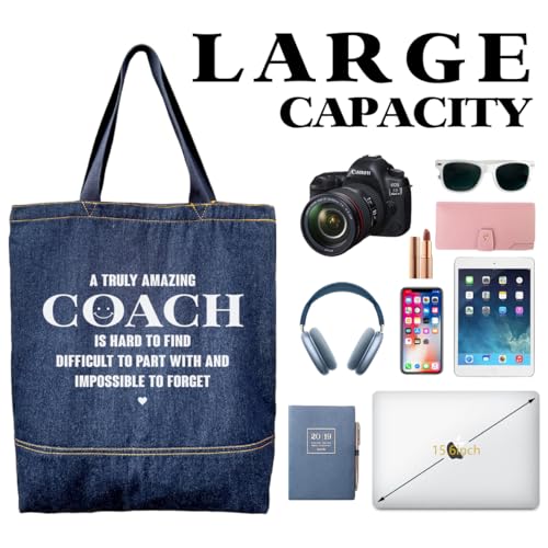 Denim Tote Bag, Amazing Coach Gift, Unisex Retro Shoulder Bag, Casual Shopper Tote, Thank You Present3