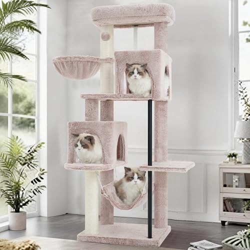 Image of Gitelsnour Cat Tree Tower with Sturdy Steel Tube for Indoor Cats GCT014MU | 51.2'' Cat Furniture with Scratching Posts, Hammock, Basket and Padding Top Platform for Inoor Cats Large Adult, Mushroom