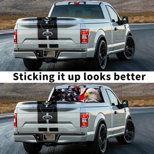 Image of Rear Window Decals for Trucks - 65x22 in Back Window Decals Fit Most Pickup Trucks SUV, Vinyl American Flag Back Window Decal Truck Rear Window Graphics for Personalized Decoration