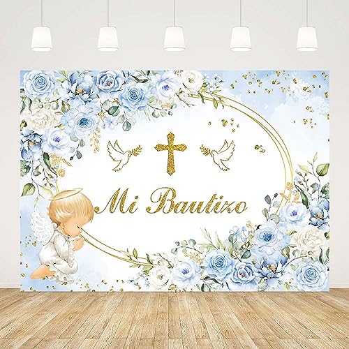 AIBIIN 7x5ft Mi Bautizo Backdrop Mexican Baptism Blue Baby Shower Background for Boys God Bless First Holy Communion Backdrop Flowers Pigeon Race Party Decorations Banner -  TJ2570
