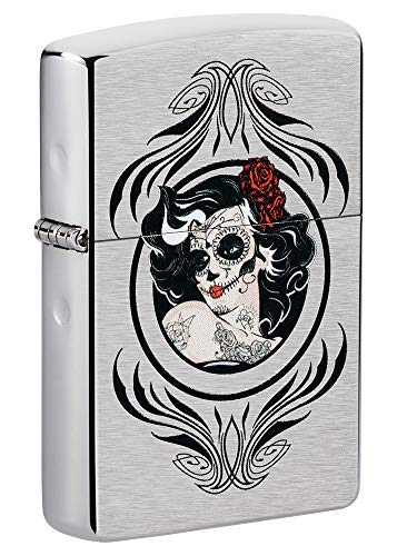 Encendedor Zippo Day of The Dead Girl Brushed Chrome miniatura 1