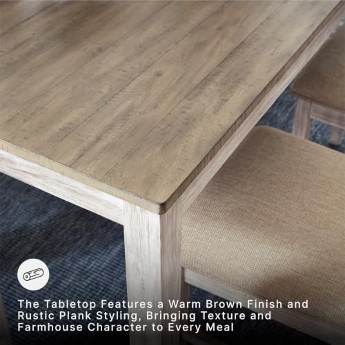 Image of Signature Design by Ashley Skempton 7-Piece Dining Table Set for 6 | Solid wood, engineered wood & acacia veneer construction, 60-in table, Cushioned polyester seating, Two-tone finish