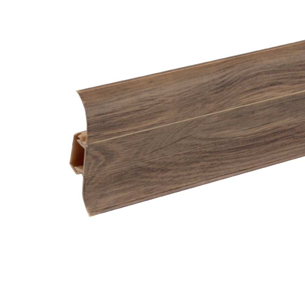 Plastic Skirting Board - Premium 2.2m PVC Skirting Board with Wire Cover Design - Castle Oak M108