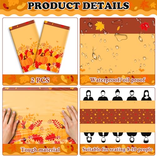OHOME Thanksgiving Decorations - Plastic Fall Tablecloth for Thanksgiving Friendsgiving | Autumn Table Decor Leaves Floral Table Covers for Outdoor Indoor Party Favors Backdrop,52''x87'',2 Pack - image 3