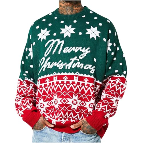 Men Ugly Christmas Sweater Merry Christmas Sweaters for Men 2024 Big and Tall Fashion Xmas Pullover Sweater