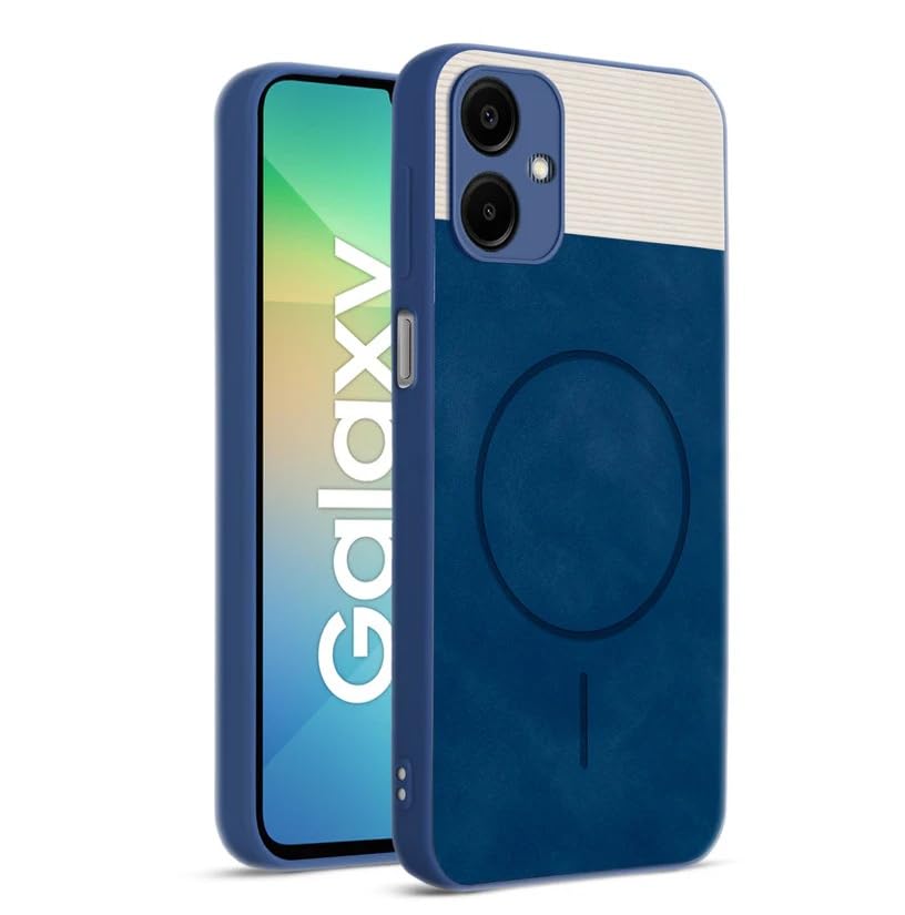 Image of Bintage CASE Mac Safe Design Hard Light Weight Back Case | Soft Border Camera Protect | Dual PU Leather Finish Back Cover Compatible for Samsung Galaxy A06 5G - White & Blue