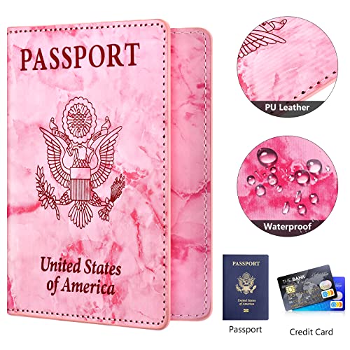 Image of Eoehro Passport and Vaccine Card Holder, Faux Leather, E-Marble Rose Red, Unisex, 5.6 inchx 4 inch