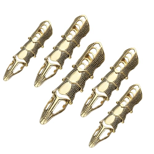 5Pcs Resizable Full Finger Ring Claws Armor Gold Knuckle Metal Amour Finger Claws Rings Adjustable Size Cosplay Halloween Costume Jewelry Gifts Decoration