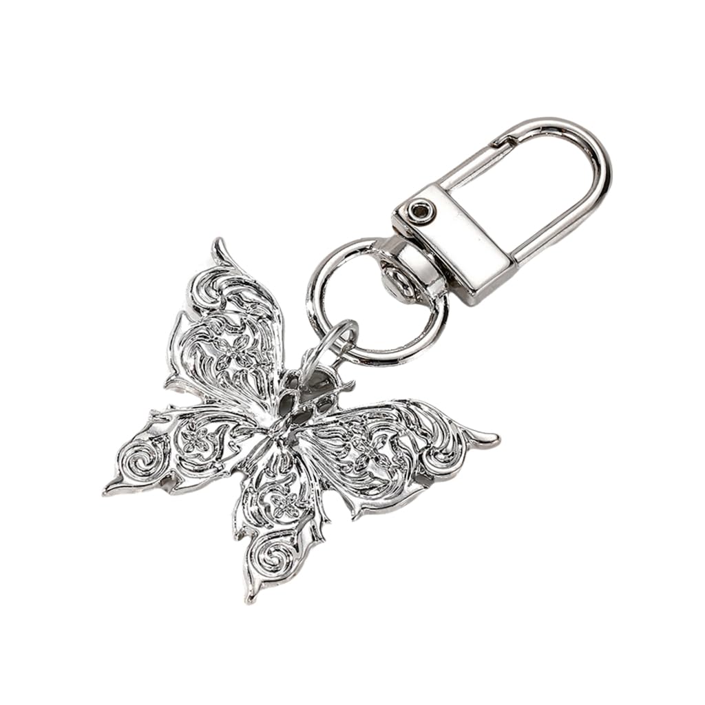 Vdaxvme Elegant Resin Butterfly Keychain Alloy Key Holder Unique Keyring Bag Pendant Fashion Accessory for Women and Girls, Silver Butterfly