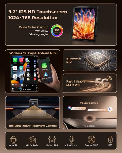 Image of [8Core 4GB+64GB] Car Radio for Cadillac ATS XTS SRX CTS 2013-2018 | 9.7'' HD Touch Screen Stereo with Carplay Android Auto 5GWiFi GPS Navigation Bluetooth AM FM DSP RDS SWC 1080P Backup Camera