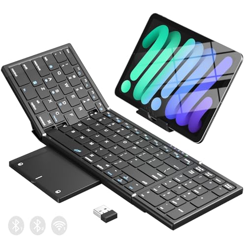 Foldable Bluetooth Keyboard with Touchpad & Number Pad, 3 Devices (2.4G+BTx2) Fold Portable...
