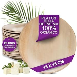 Waipur Platos Hoja de Palma Orgánicos – 25 Platos Desechables Redondos Ø 15 cm – Vajilla Ecológica de Lujo, Estable, Natural y Compostable – Platos Desechables Elegantes