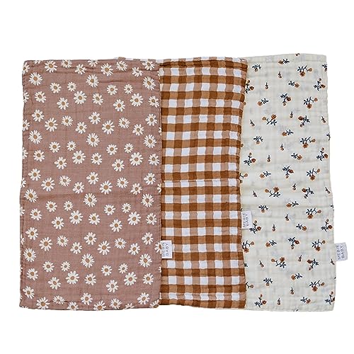 Image of Mebie Baby Burp Cloths, Modern Print 3-Pack, Muslin Burp Cloth Set for Spit Up, Drool, and More, Boho Burp Cloths for Baby Boy and Girl, Baby Must Haves for Registry Lists and Gifts for Newborns