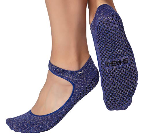 Shashi Indigo/Gold Open Top Non Slip Ergonomic Socks Pilates Barre Ballet Yoga Dance, Indigo Gold, Medium / 8-10 Shashi Indigo/Gold Open Top Non Slip Ergonomic Socks Pilates Barre Ballet Yoga Dance, Indigo Gold, Medium / 8-10