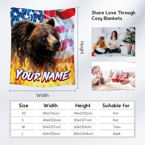 Blanket for Boys - Personalized Bear Gifts with Name - Cozy Soft Fleece Throw for Couch, Bed - 4 Sizes