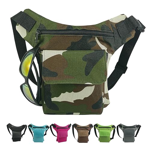Riñonera Camuflaje Verde Militar camuflado - Lona - Bolsa Cintura Lateral - tactica – Ideal para Festivales, Viajes, Senderismo – Hecha en España (Verde Camuflaje Militar)