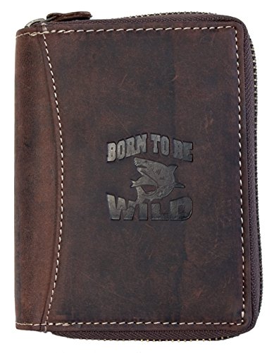 Image of Born to be Wild Large Zip-around Genuine Leather Wallet with Shark