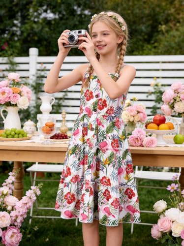 Image of Enlifety Girls Dress Hawaiian Spaghetti Straps Dresses Summer Sundress Size 6 12T