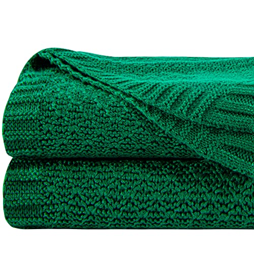 Image of NTBAY Rayon Derived from Bamboo Knit Throw Blanket, 51 x 67, Green | Breathable Cable Knit Throw Made with Rayon Derived from Bamboo, Soft Cooling Bed Throws for Sofa, Bed, Reading, and Travel