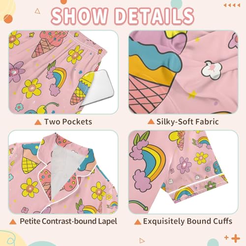 senya Rainbow Ice Cream Satin Summer Pajama Sets Silk Short Sleeve Button Down Sleepwear3